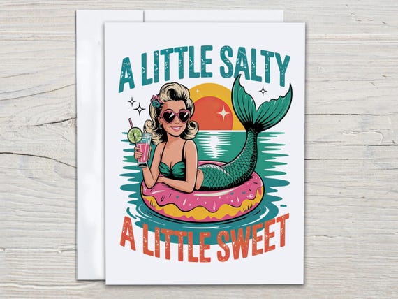 Mermaid Notecards Set, A Little Salty A Little Sweet, Everyday Cards, Just Because Card, Cute Stationary, Snail Mail, Blank Notecard, CS181