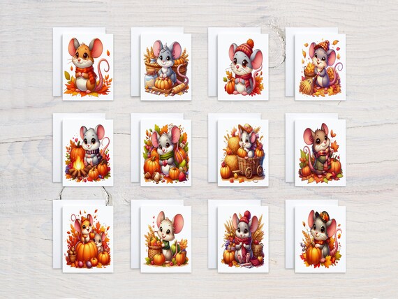 Autumn Mice Notecard Set, Card Assortment, Blank Notecards, All Occasion Cards, Harvest Mouse, Wildlife, Variety Pack, Thank You, CS345