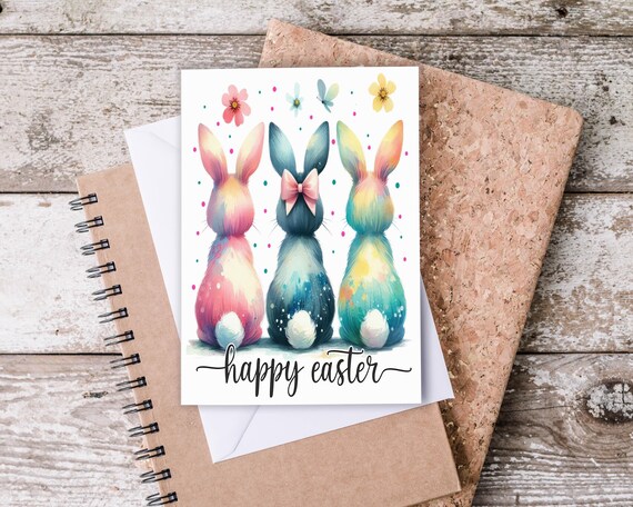 Happy Easter Card, Cute Bunny Card, Easter Greeting, Bunny Easter Card, Watercolor Rabbit Cards, Handmade Easter,  Bunny Illustration, GC4