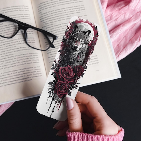 Gothic Wolf Bookmark, Laminated Bookmark, Howling Wolf, Animal Bookmark, Book Marker, Fantasy Bookmark, Unique Bookmark, Romantasy, BK15