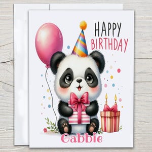 Personalized Panda Birthday Card, Cute Panda Illustration, Panda Lover Greeting, Happy Birthday Panda Card, Bday Card for Her, Kawaii, BC265