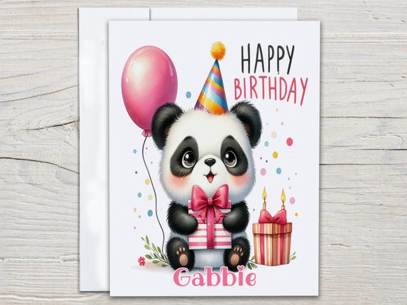 Personalized Panda Birthday Card, Cute Panda Illustration, Panda Lover Greeting, Happy Birthday Panda Card, Bday Card for Her, Kawaii, BC265
