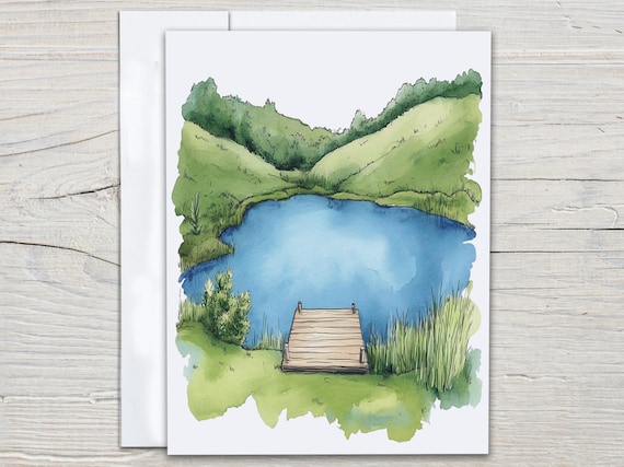 Watercolor Lake Notecard Set, Everyday Card, Snail Mail, Just Because Card, Blank Notecards, Greeting Cards, Thank You Card Pack, EC92