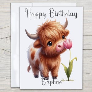 Personalized Highland Cow Birthday Card, Cute Bday Card, Daughter Bday Card, Cow Card, Bday Card For Her, Bestie, Granddaughter, BC160