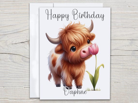 Personalized Highland Cow Birthday Card, Cute Bday Card, Daughter Bday Card, Cow Card, Bday Card For Her, Bestie, Granddaughter, BC160