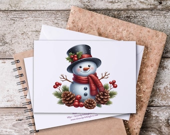 Kawaii Snowman Notecard Set, Watercolor Snowman Cards, Christmas Note Cards, Holiday Thank You, Winter Notecards, Blank NoteCards
