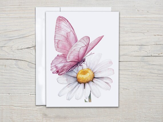 Butterfly & Daisy Watercolor Notecard Set, Birthday Card Pack, Just Because Card, Blank Notecards, Greeting Cards Set, All Occasion, EC124