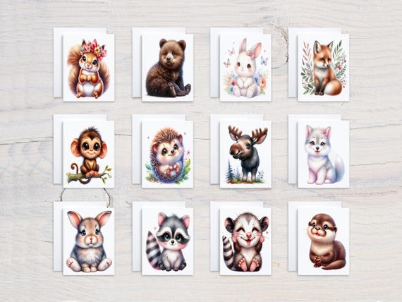 Assorted Watercolor Animal Notecards, Blank Cards Variety Pack, Wildlife Card Assortment, Cute Stationary, Everyday Cards, Birthday, CS291