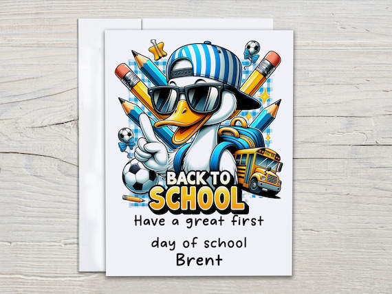 Personalized First Day of School Card, Cool Duck Card, Good Luck at School, Kindergarten Card, Happy 1st Day, Student, Welcome Back, GL16