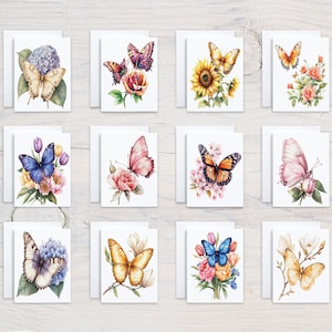 Watercolor Butterfly Notecard Set, Card Assortment, Thank You Card, Miss You Card, Birthday Card Pack, Cute Stationery, Everyday Card, CS87