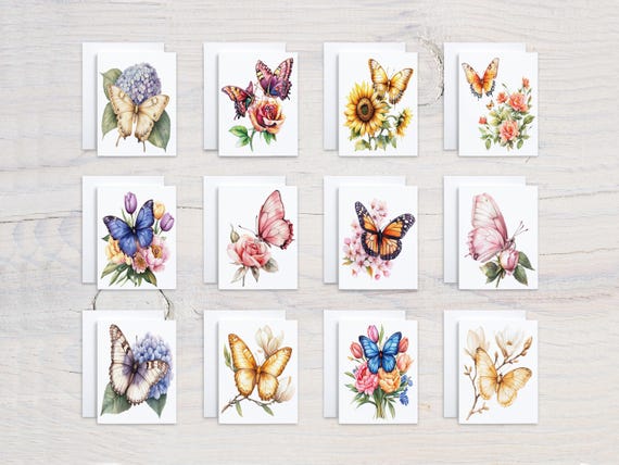 Watercolor Butterfly Notecard Set, Card Assortment, Thank You Card, Miss You Card, Birthday Card Pack, Cute Stationery, Everyday Card, CS87