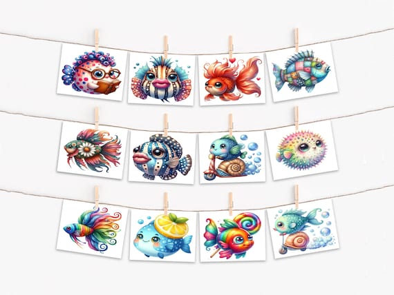 Cute Whimsical Fish Notecards, All Occasion Card Assortment, Assorted Cards, Blank Notecards, Fish Cards, Birthday Pack, Everyday , CS286