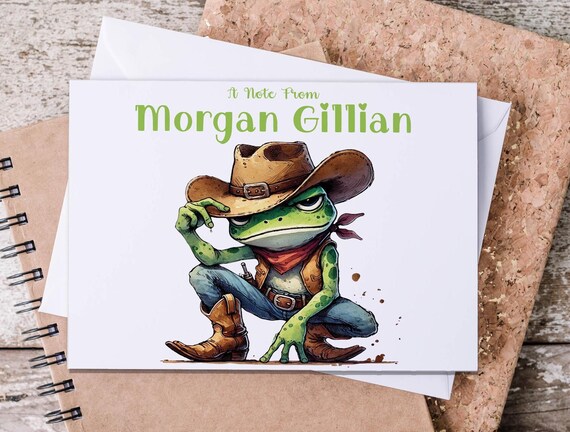 Cowboy Frog Note Cards, Personalized Stationery, Frog Birthday Card, Western Note Cards, Custom Stationery, Cute Amphibian, NC20