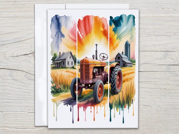 Watercolor Tractor Notecards, Cute Stationary Set, Blank Notecard Set, Everyday Card, All Occasion Cards, Snail Mail, Thank You Card, EC268