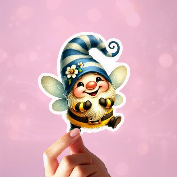 Personalized Garden Gnome Sticker, Bee Sticker, Gnome Stickers,  Spring Gnome, Honey Bee, Die Cut, Water Bottle Sticker, Notebook Sticker,