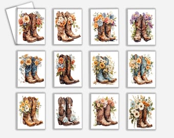 Cowgirl Boots Notecard Set, Blank Cards, Assorted Cards, Birthday Card Pack, Thank You Cards, Mothers Day Gift, Note Cards, CS16
