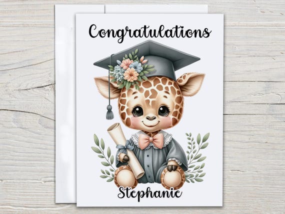 Personalized Congrats Grad Card, Cute Giraffe Graduation Card, University Grad, Grad Card, Achievement Card, Graduation, Kawaii Grad, GR11