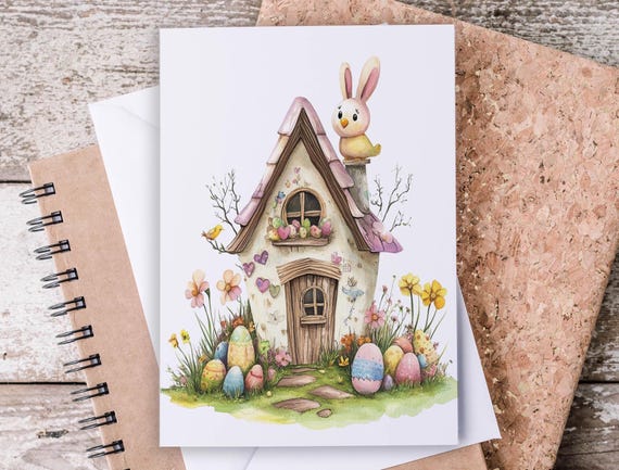 Easter Cottage Card Set, Just Because Card, Snail Mail, Blank Notecards, Easter Card Pack, Custom Note Cards, Cute Easter Card, EC8