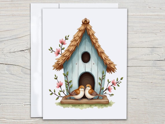 Watercolor Birdhouse Cards, Thank You Card Pack, Happy Bday Card, Just Because Card, Artistic Blank Notecards, Cute Stationery Set, EC100