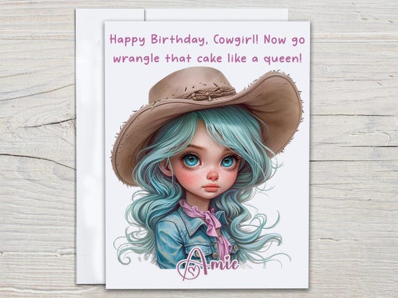Personalized Cowgirl Birthday Card, Funny Birthday Card, Western Theme, Snarky Bday Card, Greeting Card for Her, Western & Simple Card,BC112