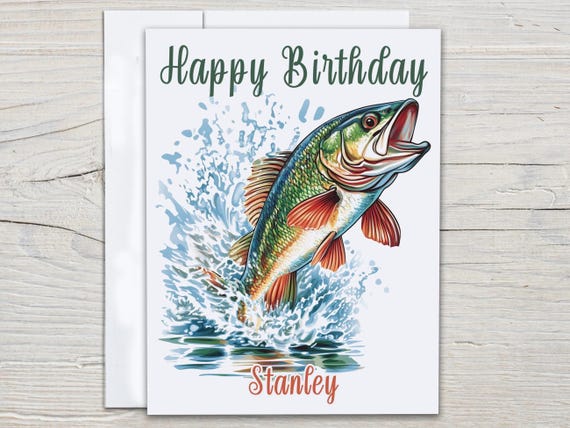 Watercolor Fish Birthday Card, Fishing Card, Personalized for Dad, Male Birthday, Bday Card for Him, Cute Bday Card, Happy Bday Card, BC269