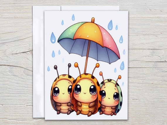 Kawaii Bug Card Set, Everyday Card, Miss You Card, Snail Mail, Just Because Card, Blank Notecards, Cute Stationary, Cute Bday Card, EC70