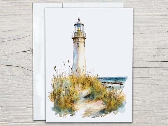 Watercolor Lighthouse Notecard Set, Cute Stationary, All Occasion Cards, Miss You Card, Blank Notecard, Snail Mail Gift, Everyday Card,EC274