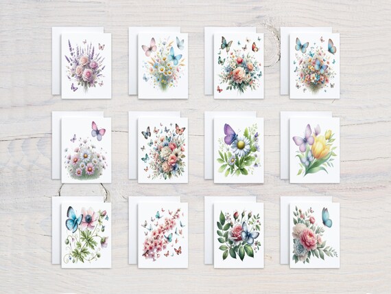 Assorted Notecard Set, Watercolor Flower Cards, Butterfly Note Cards, All Occasion Card Pack, Friend Greeting Card, Just Because Card, CS160