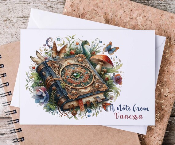 Personalized Note Cards & Envelope | Vintage Book and Flowers | Custom Stationary Gift, Book Lover, Teacher Thank You, Reading BookTok