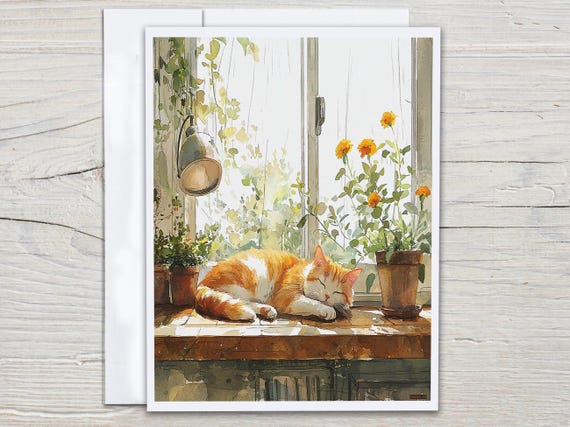 Watercolor Cat Notecards, Cat Stationary, Just Because Card, Blank Notecards, Cat Greeting Cards, Cute Cat Cards, Everyday Card, Bday, EC329