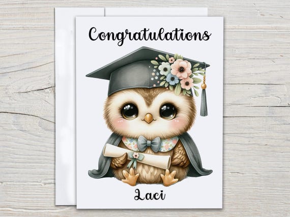 Personalized Graduation Card With Cute Owl, Congrats Grad Card, Happy Graduation, University Grad, Achievement Card, GR12