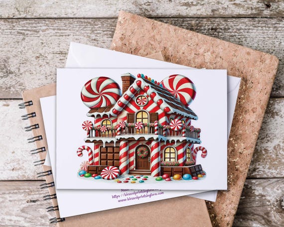 Cute Holiday Cards with Peppermint Cottage, Notecard Set, Blank Notecards, Christmas Notecards, Custom Holiday Cards, Winter Thank You