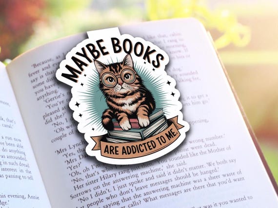 Personalized Magnetic Bookmarks – Cute Cat "Books Are Addicted to Me" Design, Gift for Book Lovers, Handmade Bookish Accessory, Booktok MB2