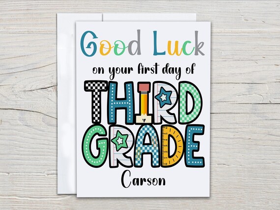 Personalized Good Luck Card, First Day of School Card, 1st Day of 3rd Grade, Best of Luck, New Beginnings, Primary School, Secondary, GL14