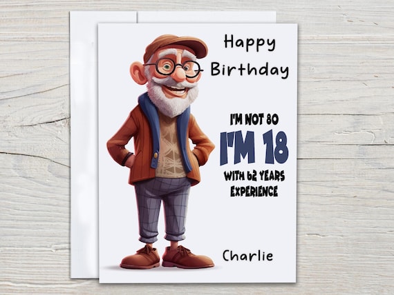 Personalized Old Man Funny Card, Happy 80th Birthday, Snarky Birthday Card, Brother Bday Card, Husband Bday Gift, Grandpa Bday, BC231