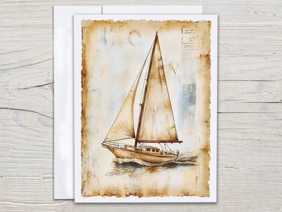 Vintage Sailboat Notecards Set, Watercolor Note Cards, Blank Notecards, Thank You Cards, Just Because Card, Snail Mail, Everyday Card, EC39