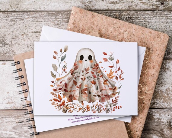 Boho Ghost Notecard Set, Cute Fall Notecards, Blank Notecard Set, Just Because Card, Autumn Greeting Cards, Snail Mail, Everyday Card, FA4