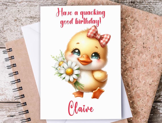 Cute Bday Card Duck Design, Personalized A2 Sized, Bestie Birthday Card, 16th Birthday Card, Fun Birthday Card, Duck Birthday, BC10