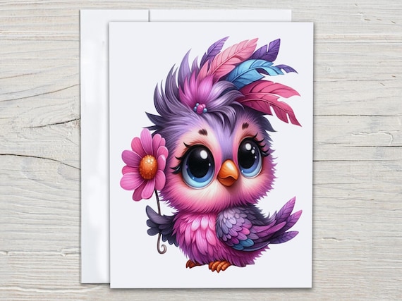 Kawaii Bird Notecards Set, Cute Stationary Set, Blank Notecards, Kids Stationary Set, Bird Greeting Card, All Occasion, Miss You Card, EC159