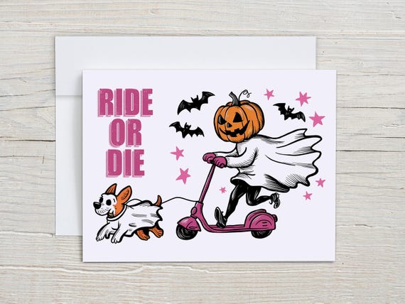 Ride or Die Notecard Set, Cute Ghost Card, Ghost Notecards, Partner in Crime Bestie Card, Halloween Stationery, Blank Notecards, HN8