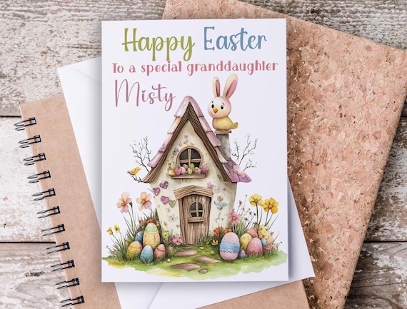 Cute Easter Card, Happy Easter to a Special Granddaughter, Watercolor Easter, Cottagecore, Personalized Spring Greetings, Vintage, GC23