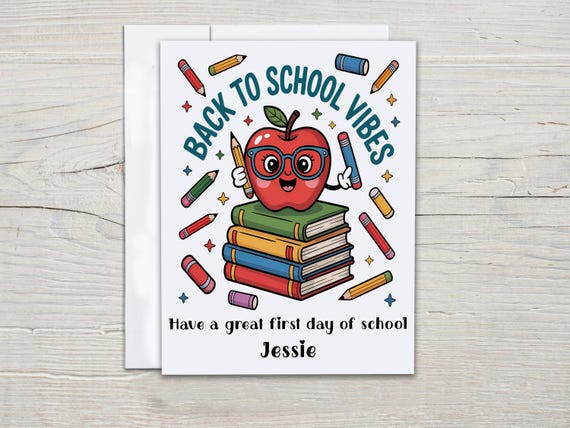 Personalized First Day of School Card, Good Luck Card, Hello Kindergarten, Back to School Vibes, Keepsake Card, Cute Apple Design, GL25