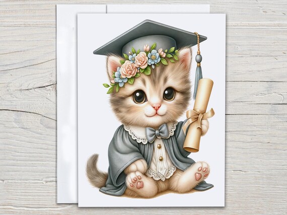 Cute Cat Graduate Notecards, Everyday Card, Grad Thank You Note, Graduation Notes, Graduate Card, Congrats Grad, Note Cards, Daughter, EC85