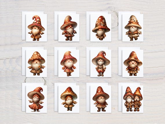 Cute Mushroom Gnomes Card Assortment, Variety Pack, Bulk Cards, Assorted Cards, All Occasion Cards, Notecard Set, Everyday Card, CS112