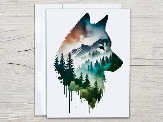 Watercolor Wolf Notecard Set, Everyday Card, Thank You Card Pack, Snail Mail, All Occasion Cards, Blank Notecard, Just Because Card, EC142