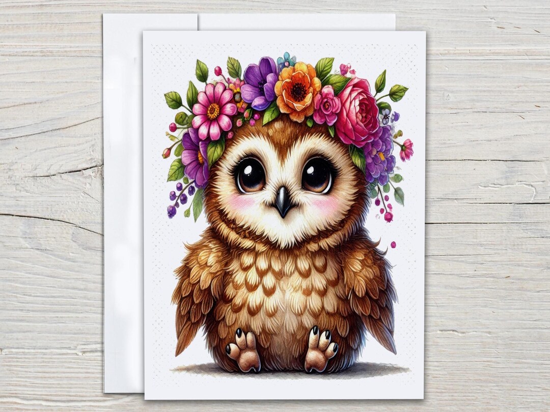 Floral Owl Greeting Cards Set, Watercolor Owl Notecard, Thank You Card ...