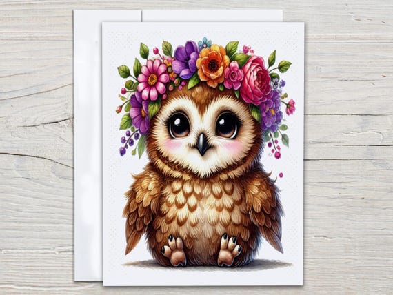 Floral Owl Greeting Cards Set, Watercolor Owl Notecard, Thank You Card Pack, All Occasion Card, Kawaii Stationary, Everyday Card, EC141
