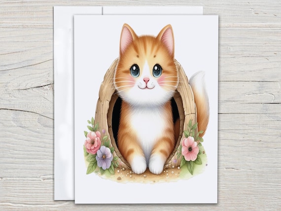 Cute Watercolor Cat Notecard Set, Everyday Cards, Snail Mail Stationery, All Occasion Cards, Thank You Card Pack, Cute Stationary, EC202