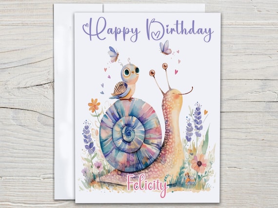 Personalized Cute Snail Birthday Card, Cute Bday Card, Snail Mail, Belated Bday Card, Best Friend Bday, Cute Snail Mail Bday Card, BC95