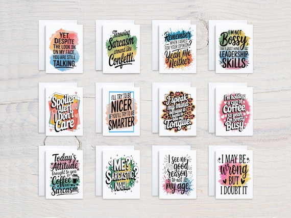 Notecards, Watercolor Sarcastic Sayings, Card Assortment Variety Pack, Get Well Soon Card Set, Funny Coworker Gifts, Life Quotes, CS363